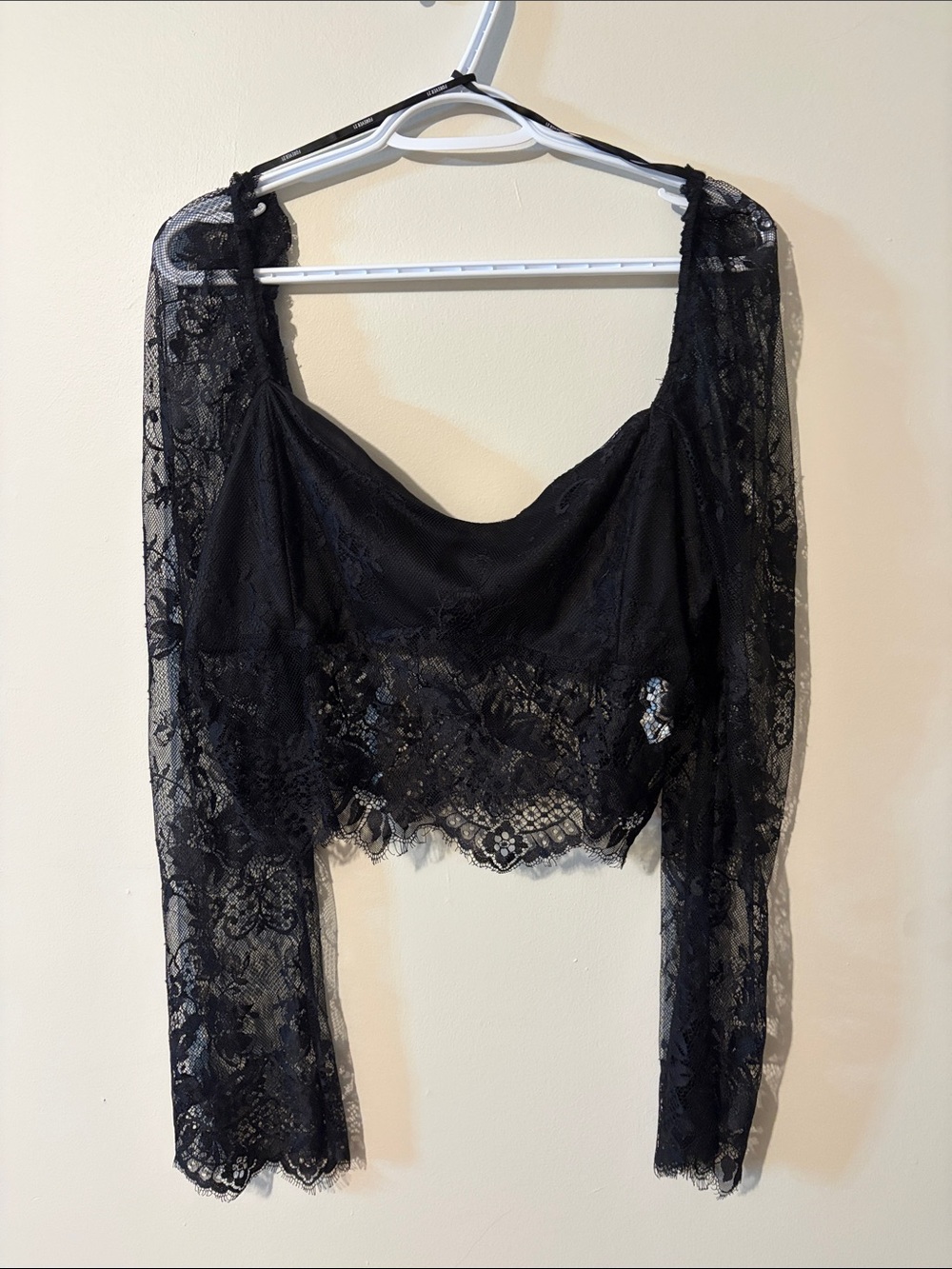 Forever 21 Black Lace Long-Sleeve Bandeau Top